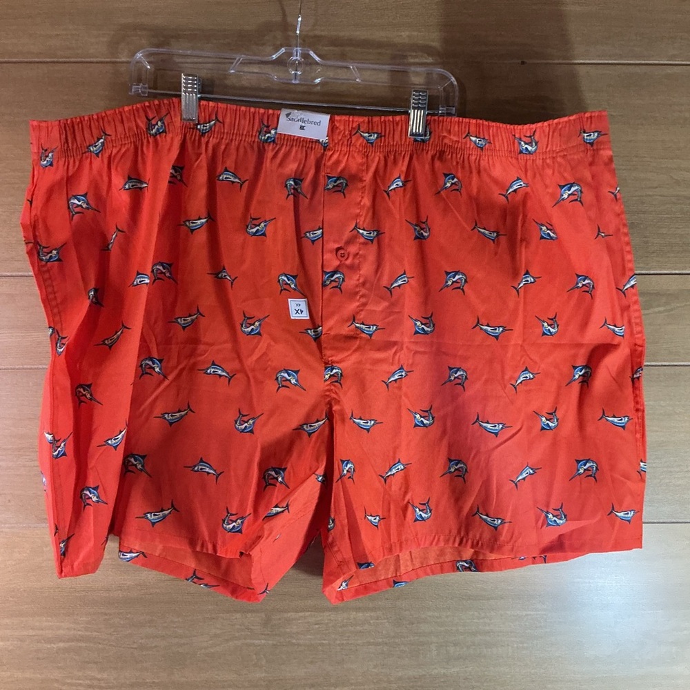 Saddlebred Men’s 4X Boxers Orange with Swordfish Print New With Tag
